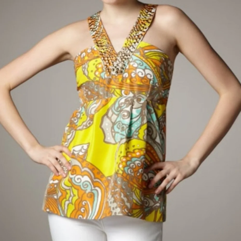 Kate Spade Jana Beaded Silk Sleeveless V-Neck Top Size 0